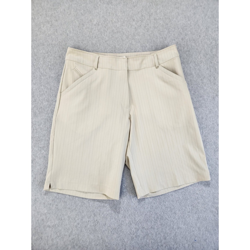 Nike Golf‎ Dri Fit Flat Front Shorts Beige w/ Stripes Women's Size 10 Medium